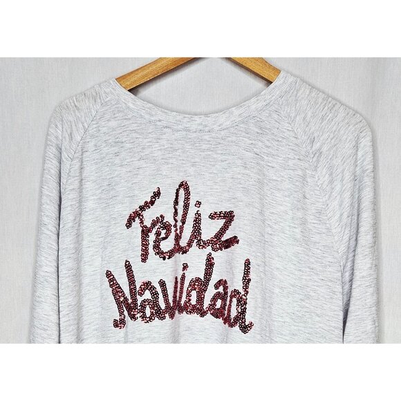 Philosophy Woman Feliz Navidad Sequin Graphic Gray Sweatshirt 2X Side Slits Ragl - Picture 3 of 8